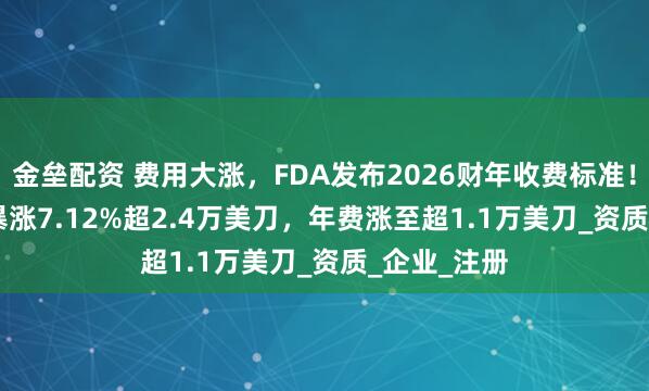 金垒配资 费用大涨，FDA发布2026财年收费标准！510(k)费暴涨7.12%超2.4万美刀，年费涨至超1.1万美刀_资质_企业_注册